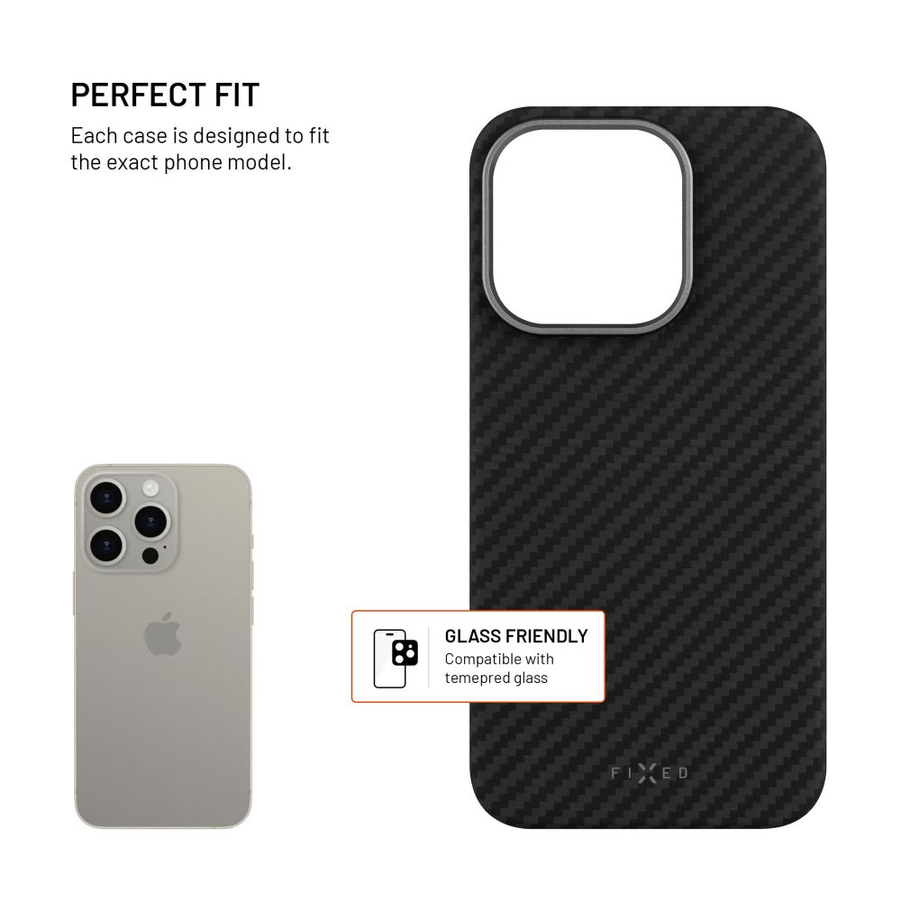 Aramidový zadní kryt FIXED MagVelar s podporou Magsafe pro Apple iPhone 15 Pro, černý