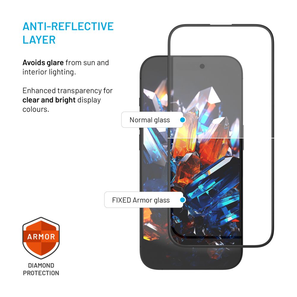 Ultra odolné tvrzené sklo FIXED Armor s Anti-dust aplikátorem a AR vrstvou pro Samsung Galaxy S26, černá