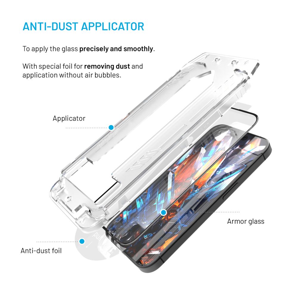 Ultra odolné tvrzené sklo FIXED Armor s Anti-dust aplikátorem a AR vrstvou pro Apple iPhone 17 Pro, černé