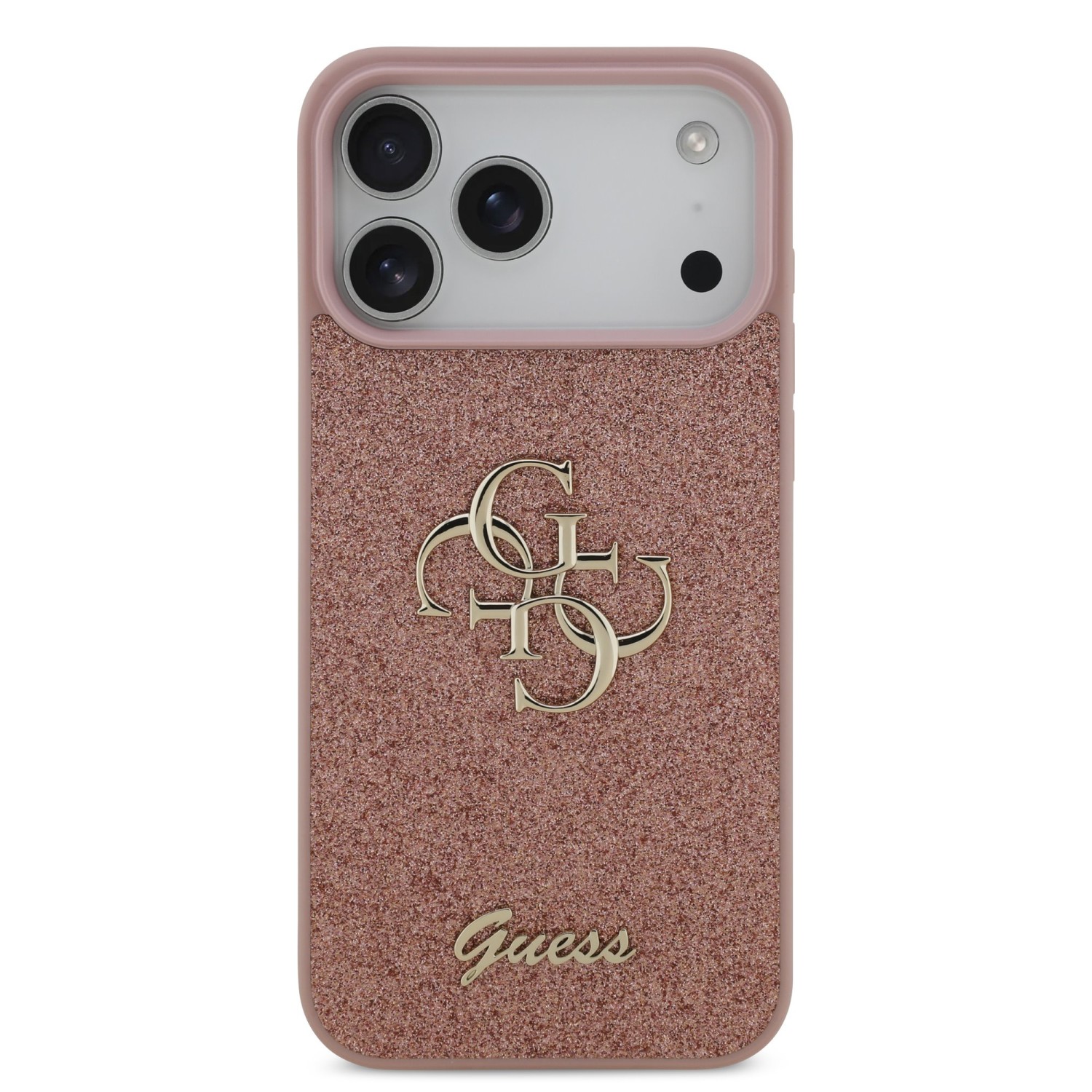 Guess PU Fixed Glitter 4G Metal Logo Zadní Kryt pro iPhone 17 Pro Max Pink