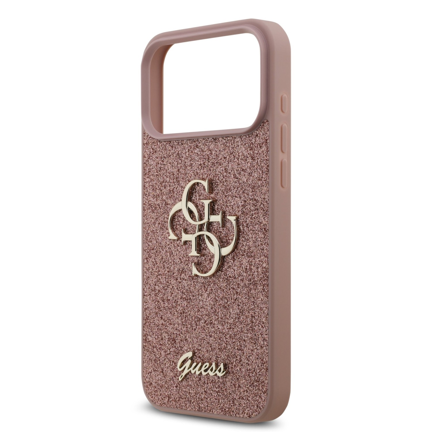 Guess PU Fixed Glitter 4G Metal Logo Zadní Kryt pro iPhone 17 Pro Max Pink