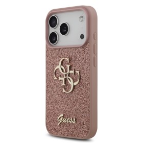 Zadní kryt Guess PU Fixed Glitter 4G Metal Logo pro Apple iPhone 17 Pro, růžová