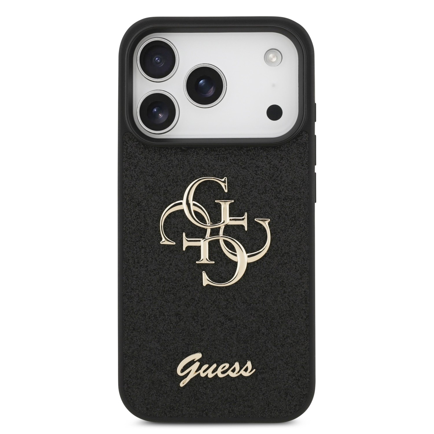 Guess PU Fixed Glitter 4G Metal Logo Zadní Kryt pro iPhone 17 Pro Black