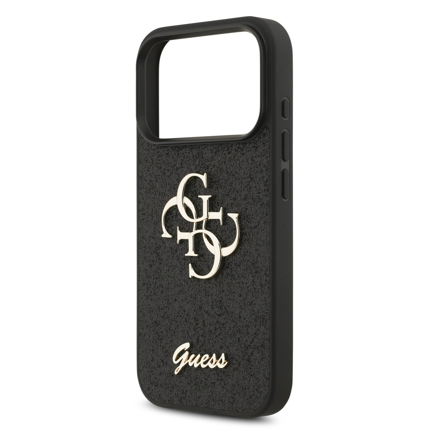 Guess PU Fixed Glitter 4G Metal Logo Zadní Kryt pro iPhone 17 Pro Black