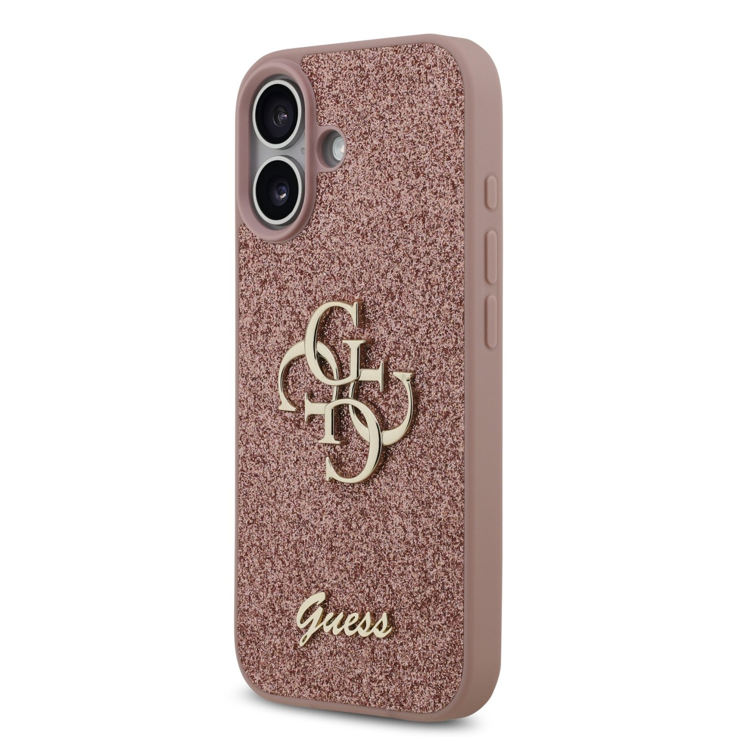 Guess PU Fixed Glitter 4G Metal Logo Zadní Kryt pro iPhone 17 Pink