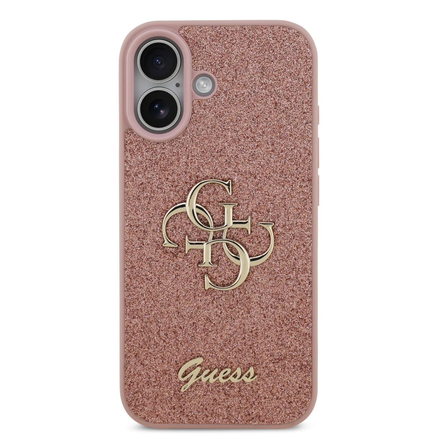 Guess PU Fixed Glitter 4G Metal Logo Zadní Kryt pro iPhone 17 Pink