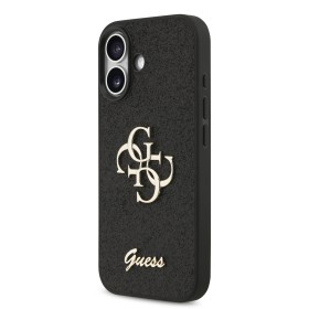 Zadní kryt Guess PU Fixed Glitter 4G Metal Logo pro Apple iPhone 17, černá