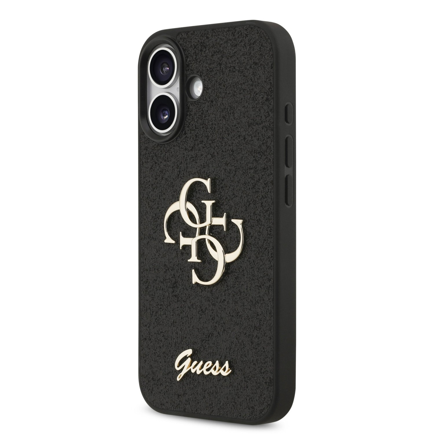 Guess PU Fixed Glitter 4G Metal Logo Zadní Kryt pro iPhone 17 Black