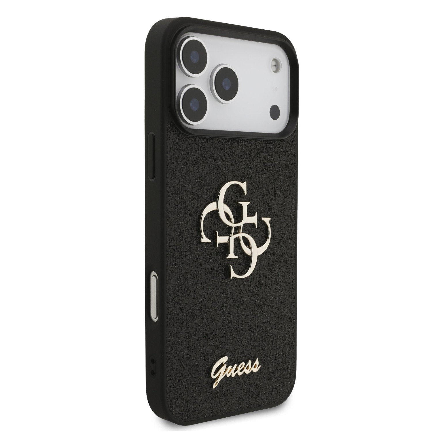 Guess PU Fixed Glitter 4G Metal Logo Zadní Kryt pro iPhone 17 Pro Max Black
