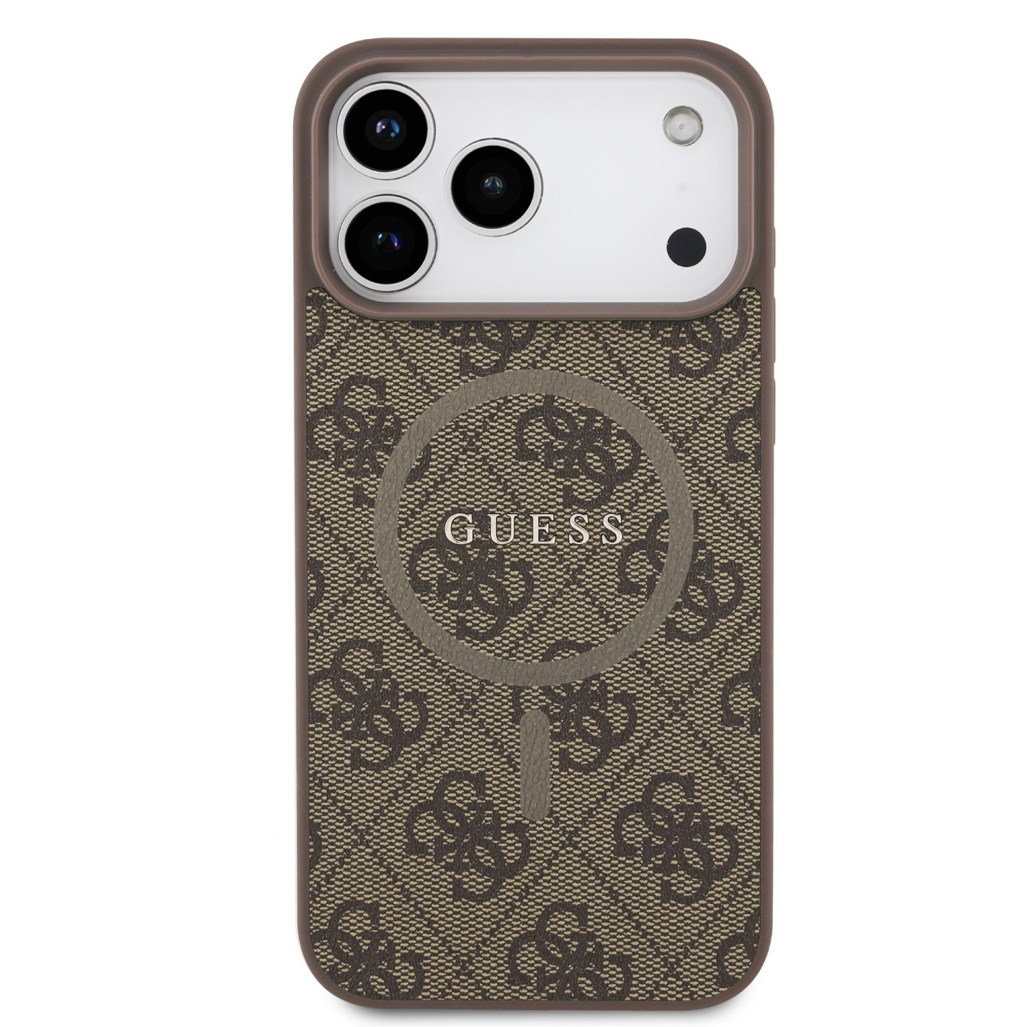 Guess PU Leather 4G Colored Ring MagSafe Zadní Kryt pro iPhone 17 Pro Max Brown