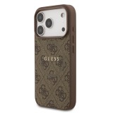 Guess PU Leather 4G Colored Ring MagSafe Zadní Kryt pro iPhone 17 Pro Brown