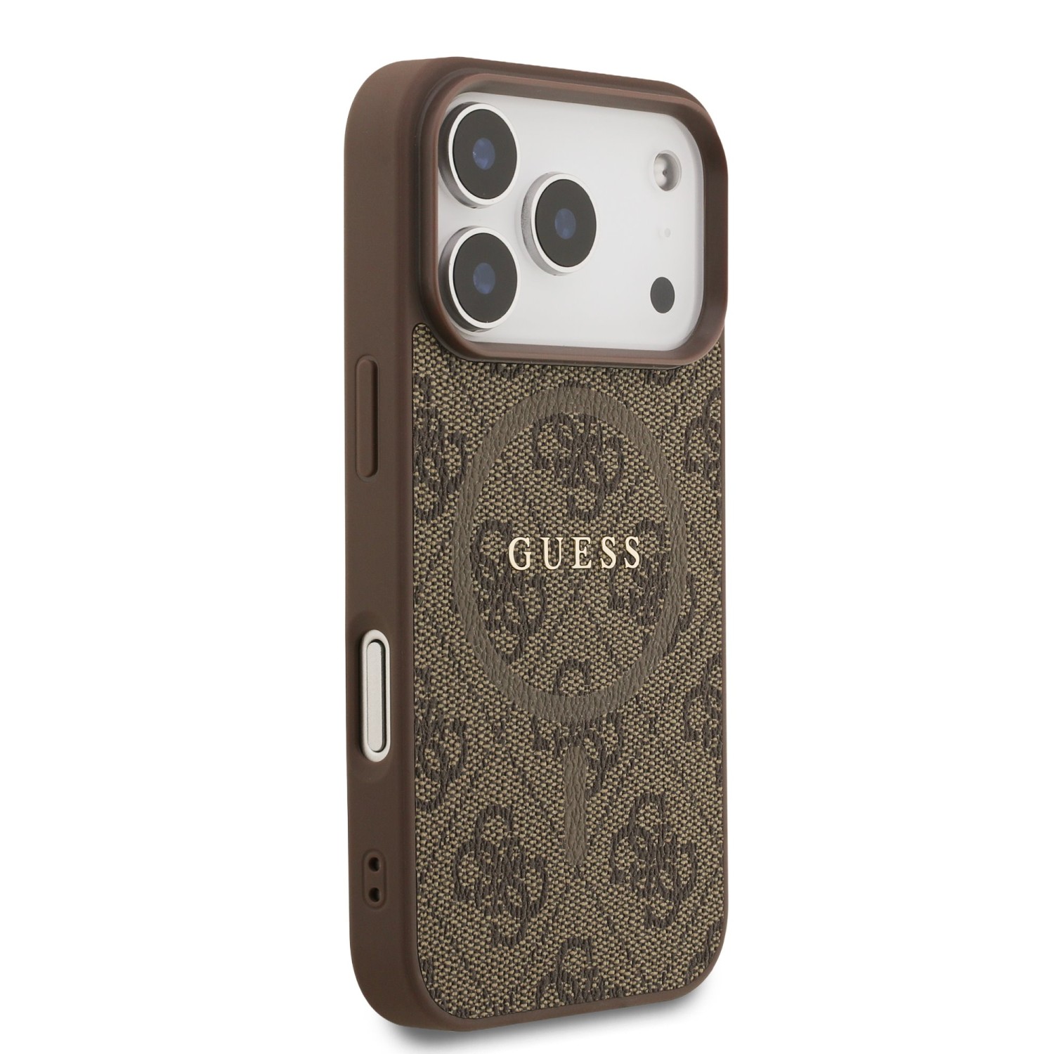 Guess PU Leather 4G Colored Ring MagSafe Zadní Kryt pro iPhone 17 Pro Brown