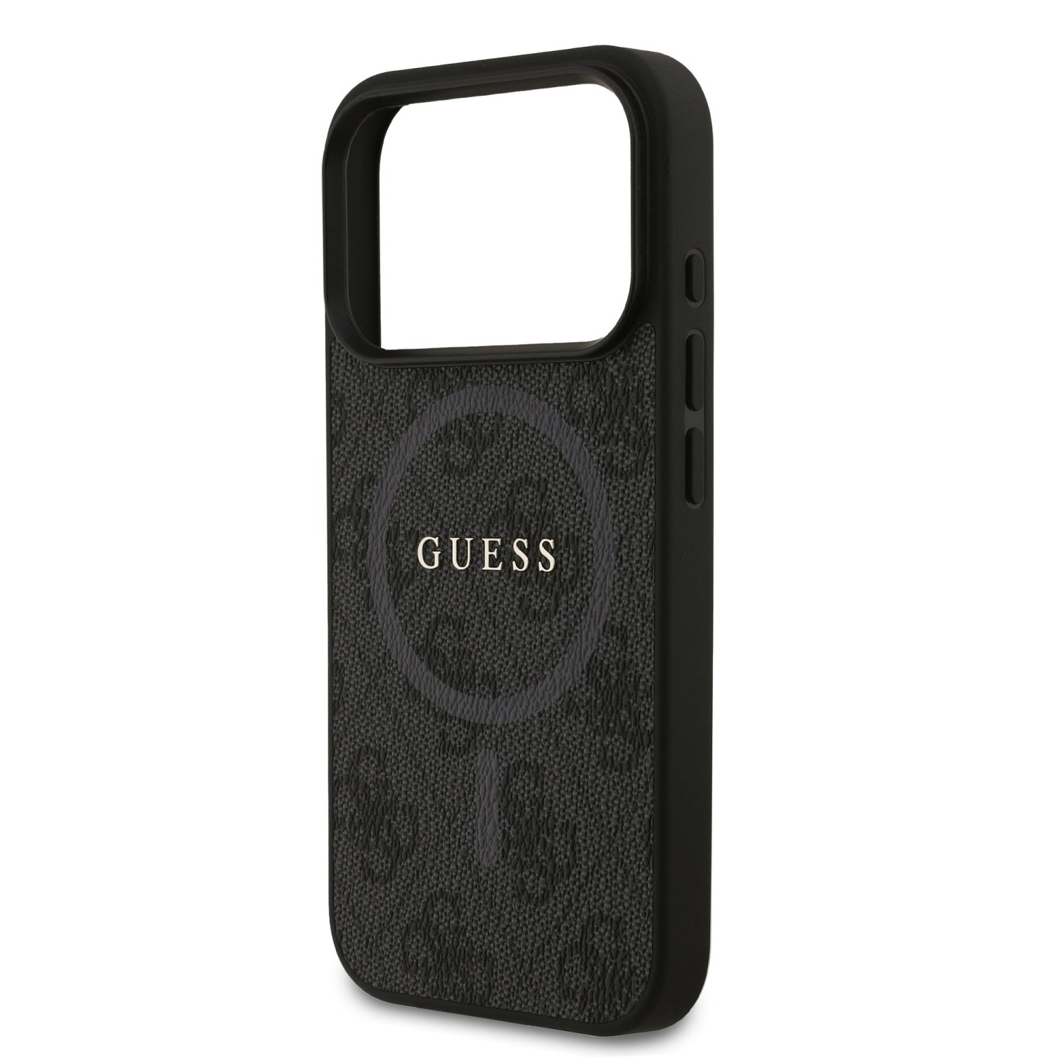 Guess PU Leather 4G Colored Ring MagSafe Zadní Kryt pro iPhone 17 Pro Black