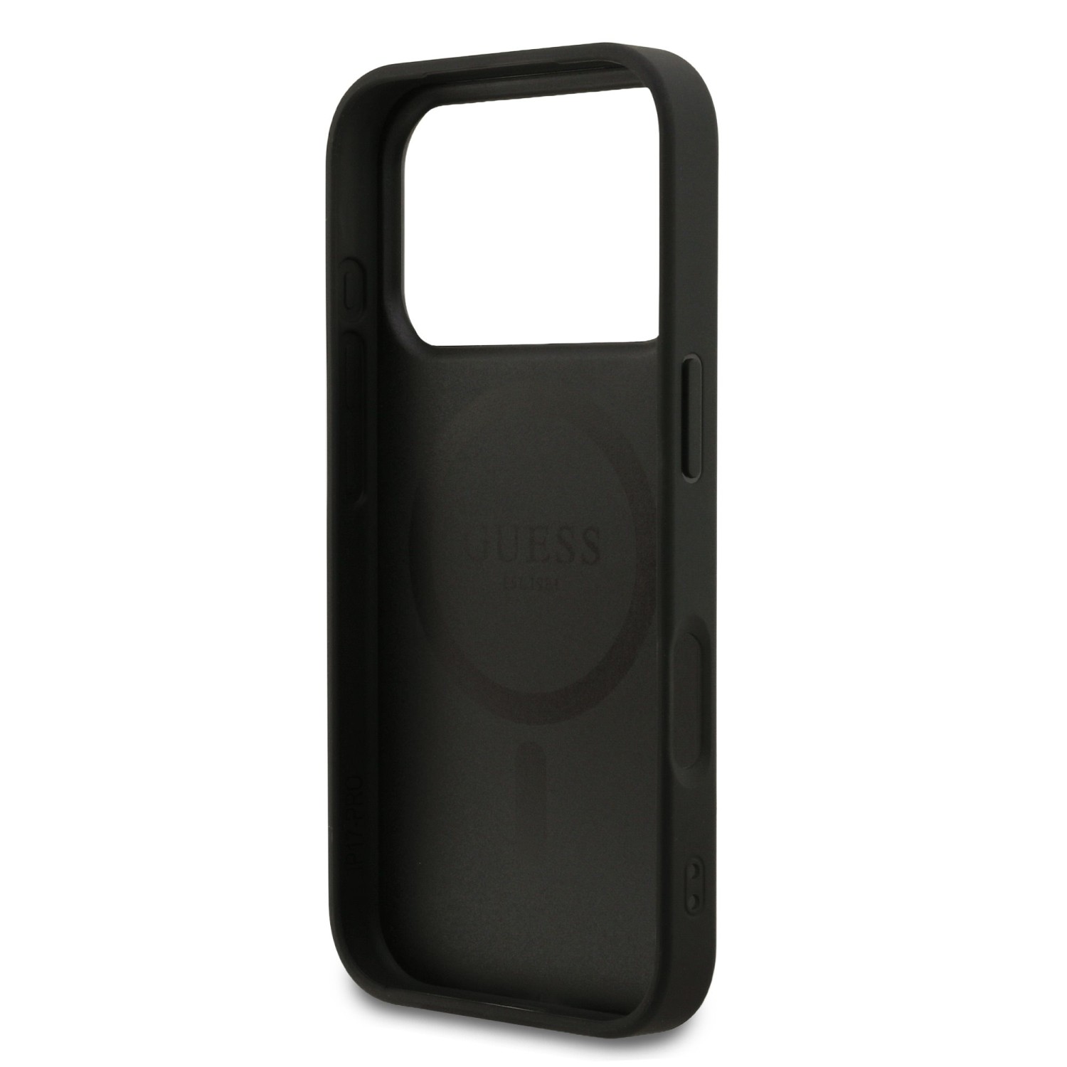 Guess PU Leather 4G Colored Ring MagSafe Zadní Kryt pro iPhone 17 Pro Black