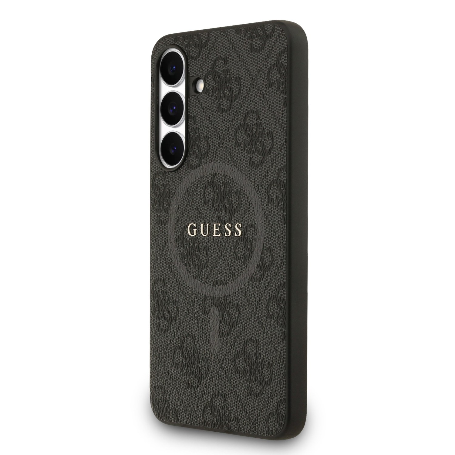 Guess PU Leather 4G Colored Ring MagSafe Zadní Kryt pro Samsung Galaxy S25 FE Black