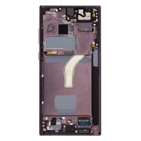 LCD display + dotyková deska + přední kryt, kamera pro Samsung Galaxy S22 Ultra S908B, burgundy (Service Pack)