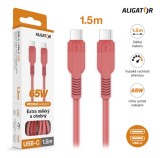 Datový kabel ALIGATOR SoftPastels 3A 65W, USB-C/USB-C, růžový