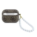 Guess PU 4G Classic Logo Pearl Strap Pouzdro pro AirPods Pro 3 Brown