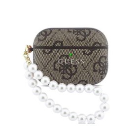 Pouzdro Guess PU 4G Classic Logo Pearl Strap pro AirPods Pro 3, hnědá 