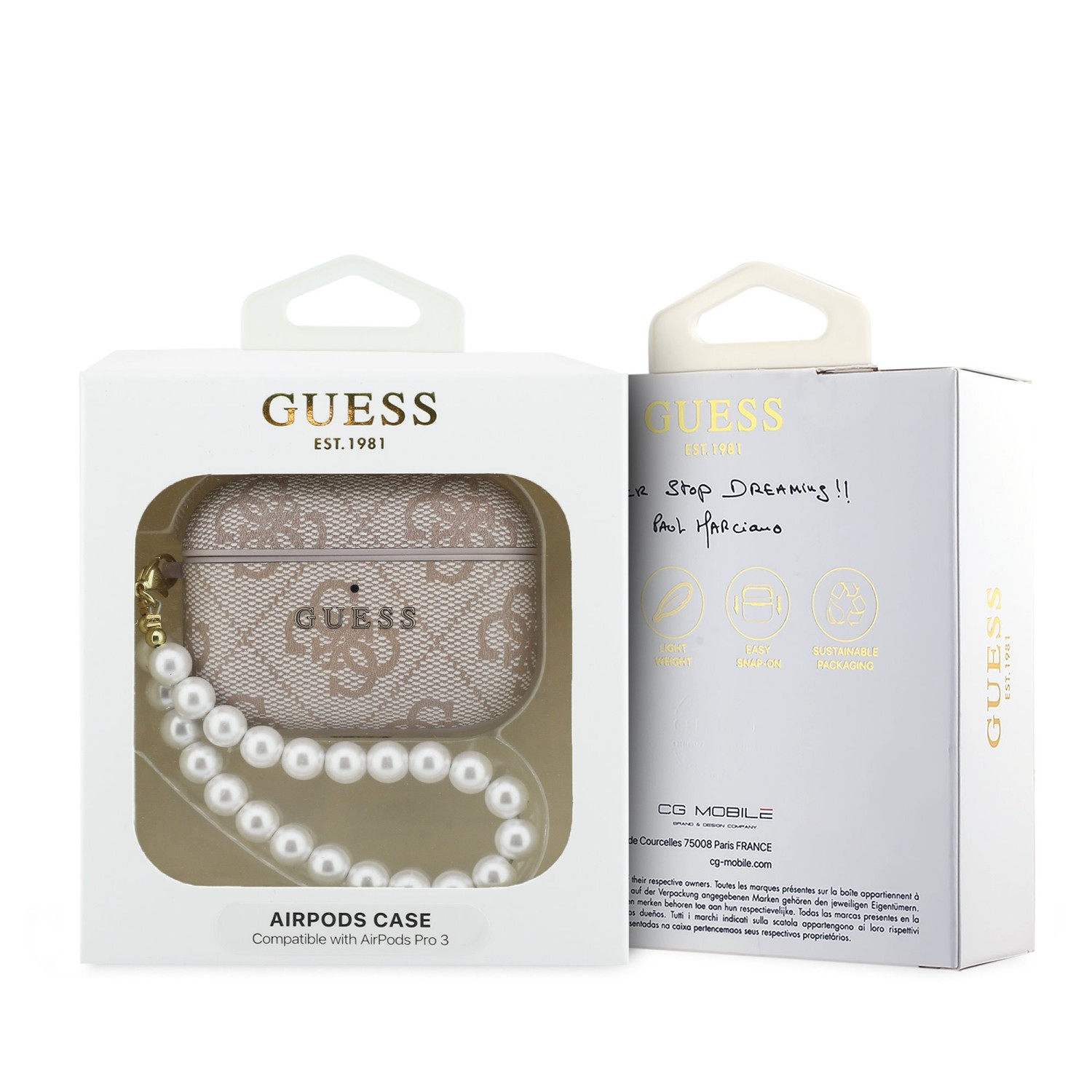 Guess PU 4G Classic Logo Pearl Strap Pouzdro pro AirPods Pro 3 Pink