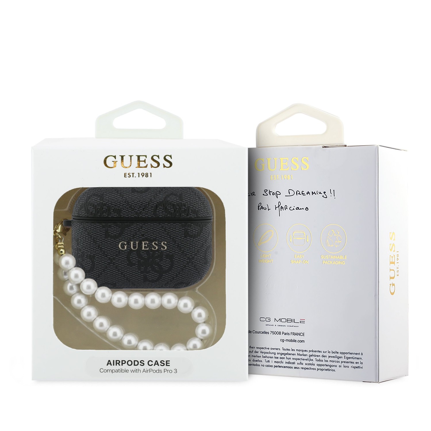 Guess PU 4G Classic Logo Pearl Strap Pouzdro pro AirPods Pro 3 Black