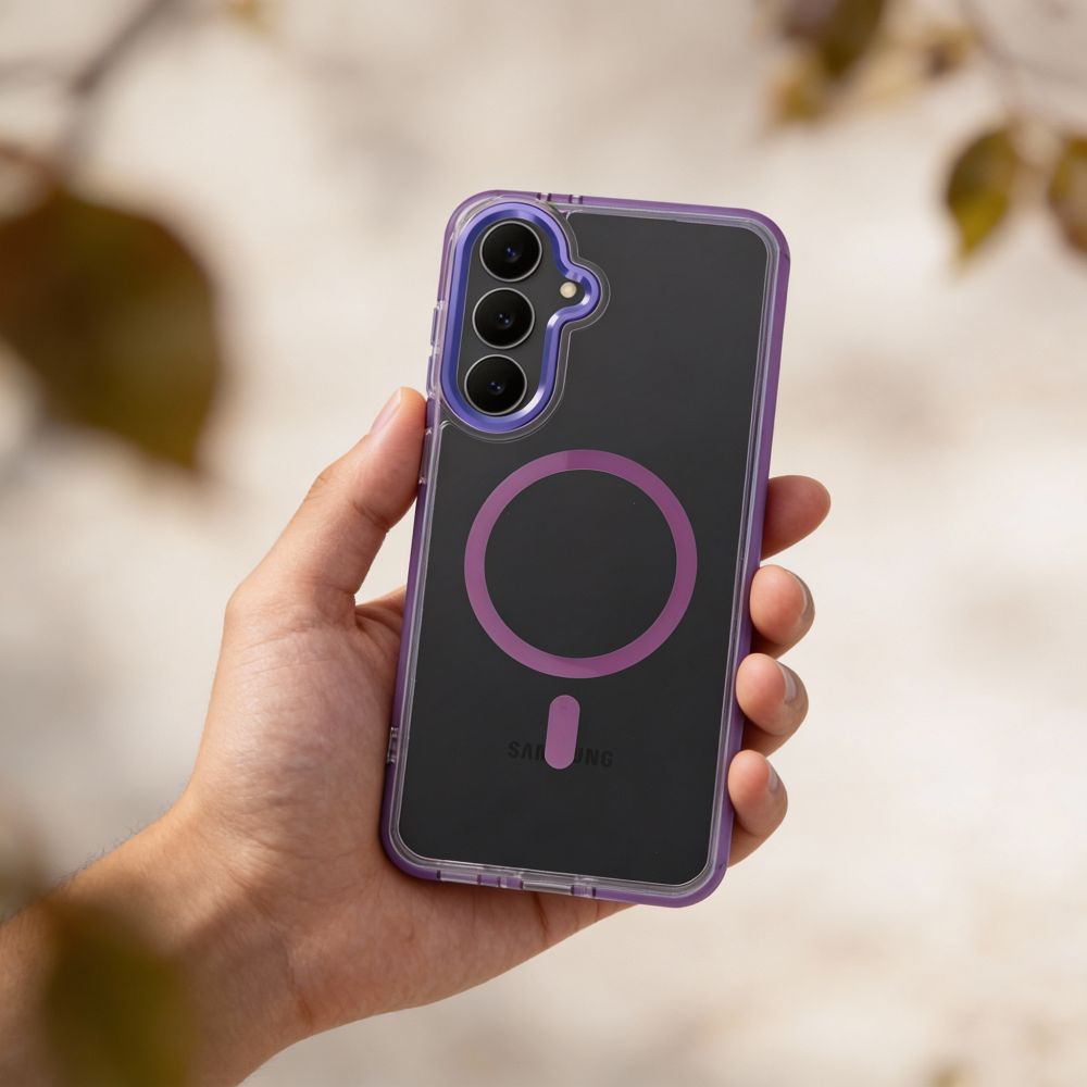 Case FRAME CLEAR HYBRID MAG COVER compatible with MagSafe for SAMSUNG A57 purple