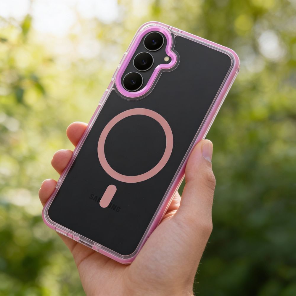 Case FRAME CLEAR HYBRID MAG COVER compatible with MagSafe for SAMSUNG S26 Ultra powder pink