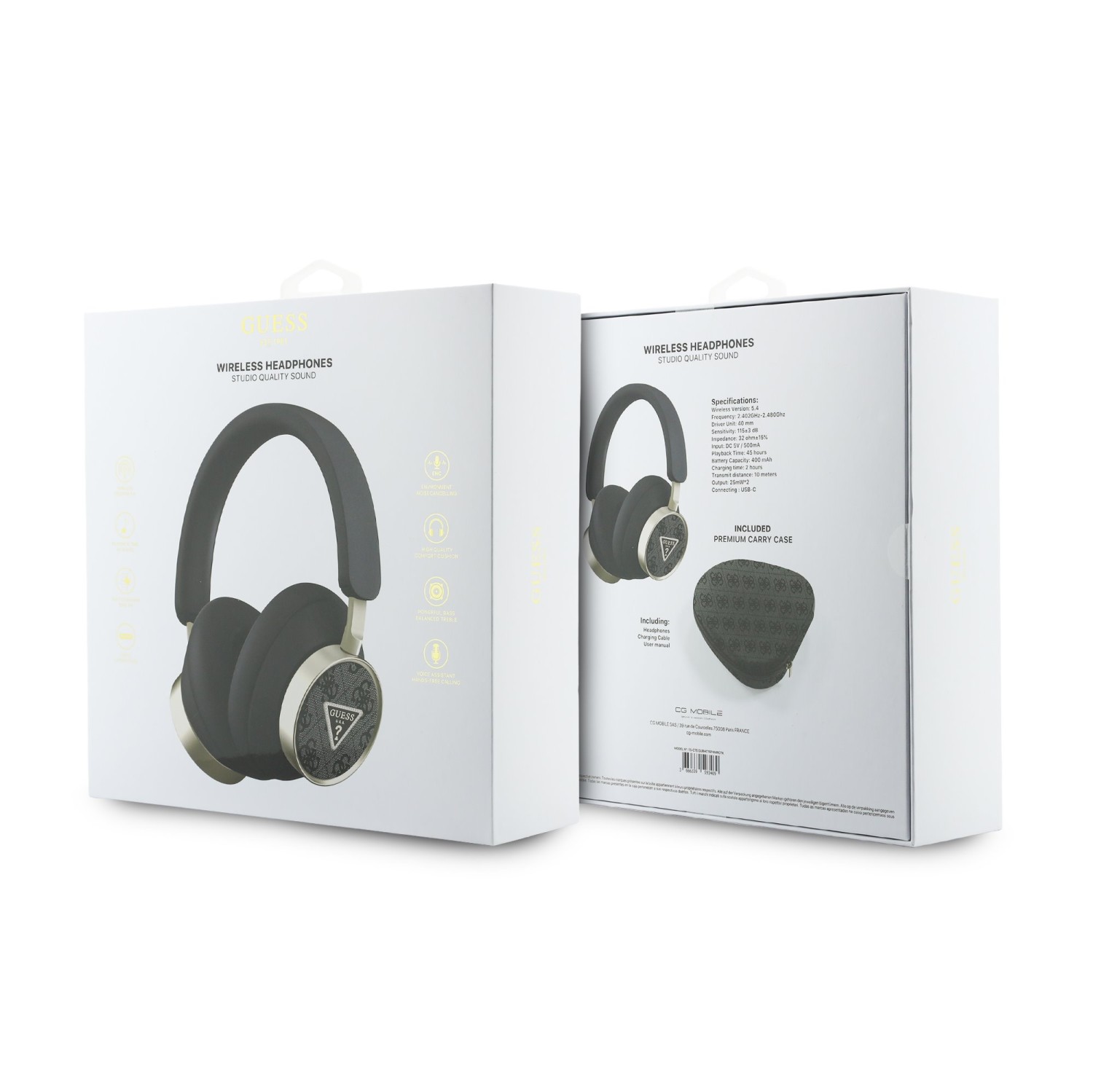 Guess PU 4G Triangle Logo ENC Bezdrátová Sluchátka Black