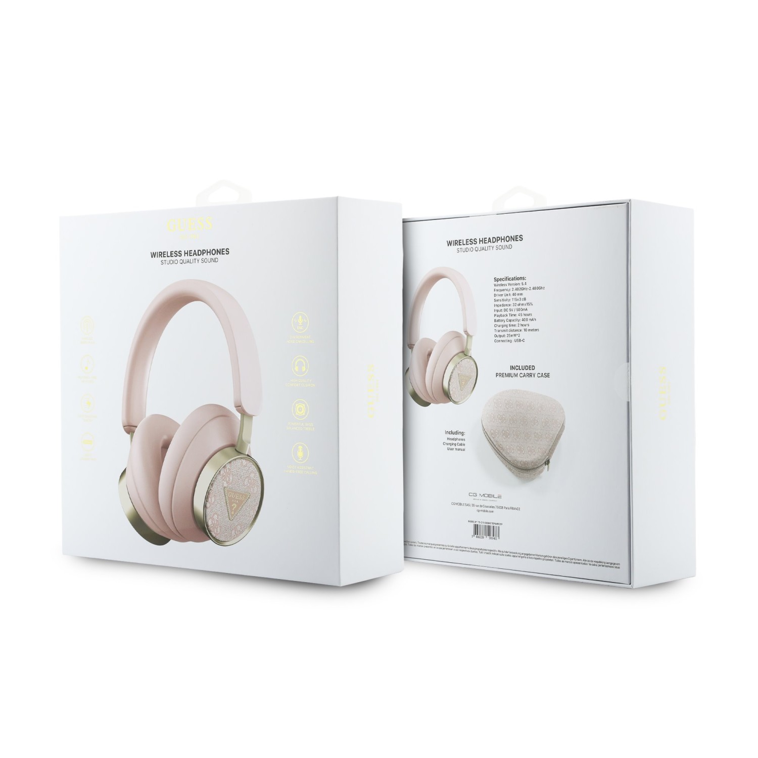 Guess PU 4G Triangle Logo ENC Bezdrátová Sluchátka Pink