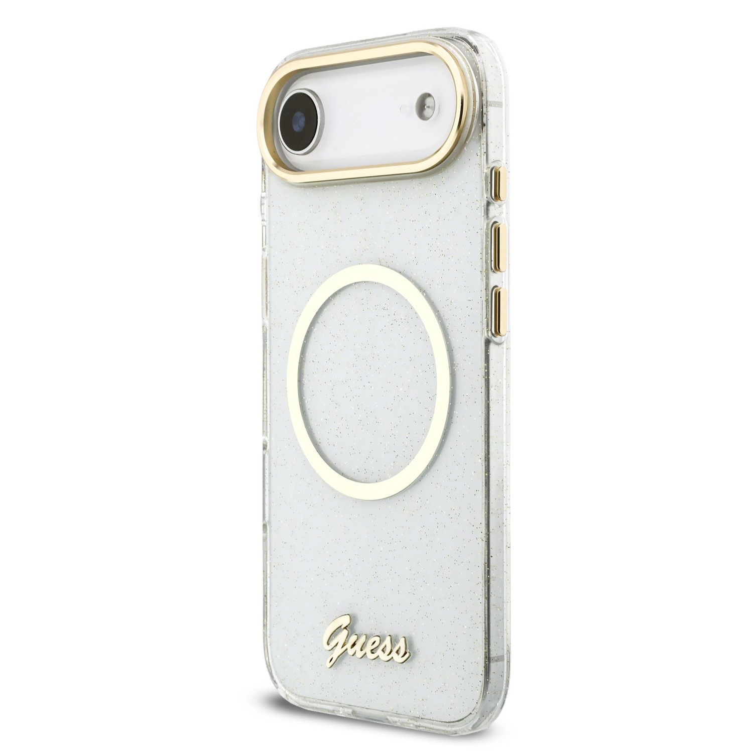 Guess IML Glitter Script Strap MagSafe Zadní Kryt pro iPhone Air Transparent