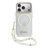 Zadní kryt Guess IML Glitter Script Strap MagSafe pro Apple iPhone 17, transparentmí
