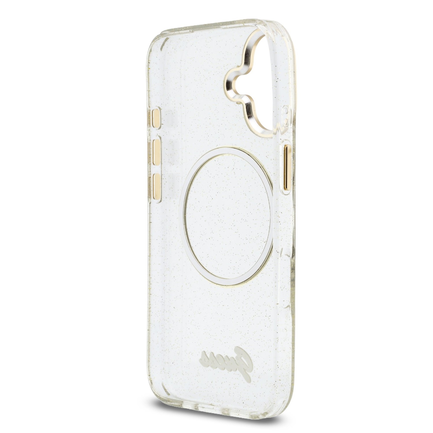 Guess IML Glitter Script Strap MagSafe Zadní Kryt pro iPhone 17 Transparent