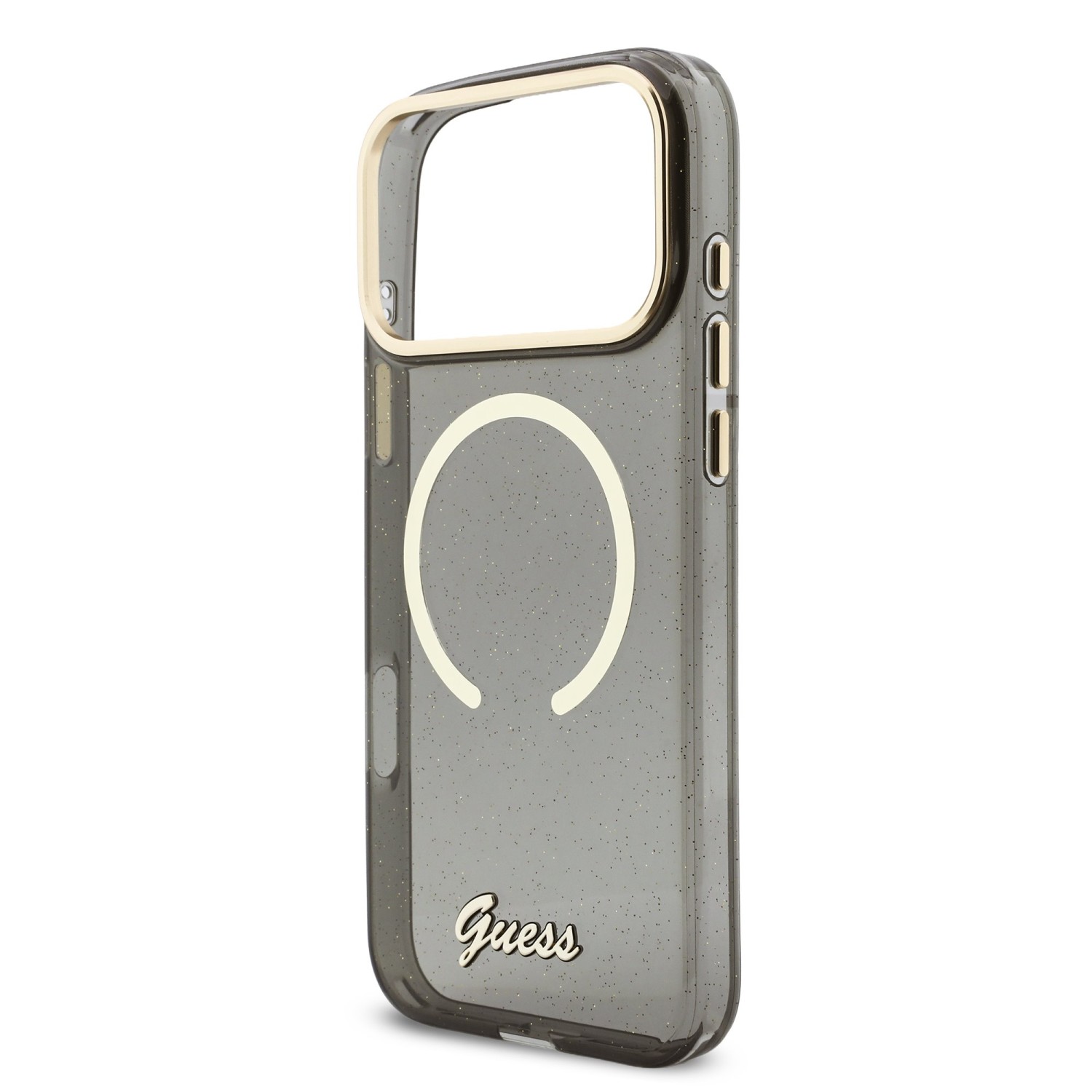 Guess IML Glitter Script Strap MagSafe Zadní Kryt pro iPhone 17 Pro Max Black