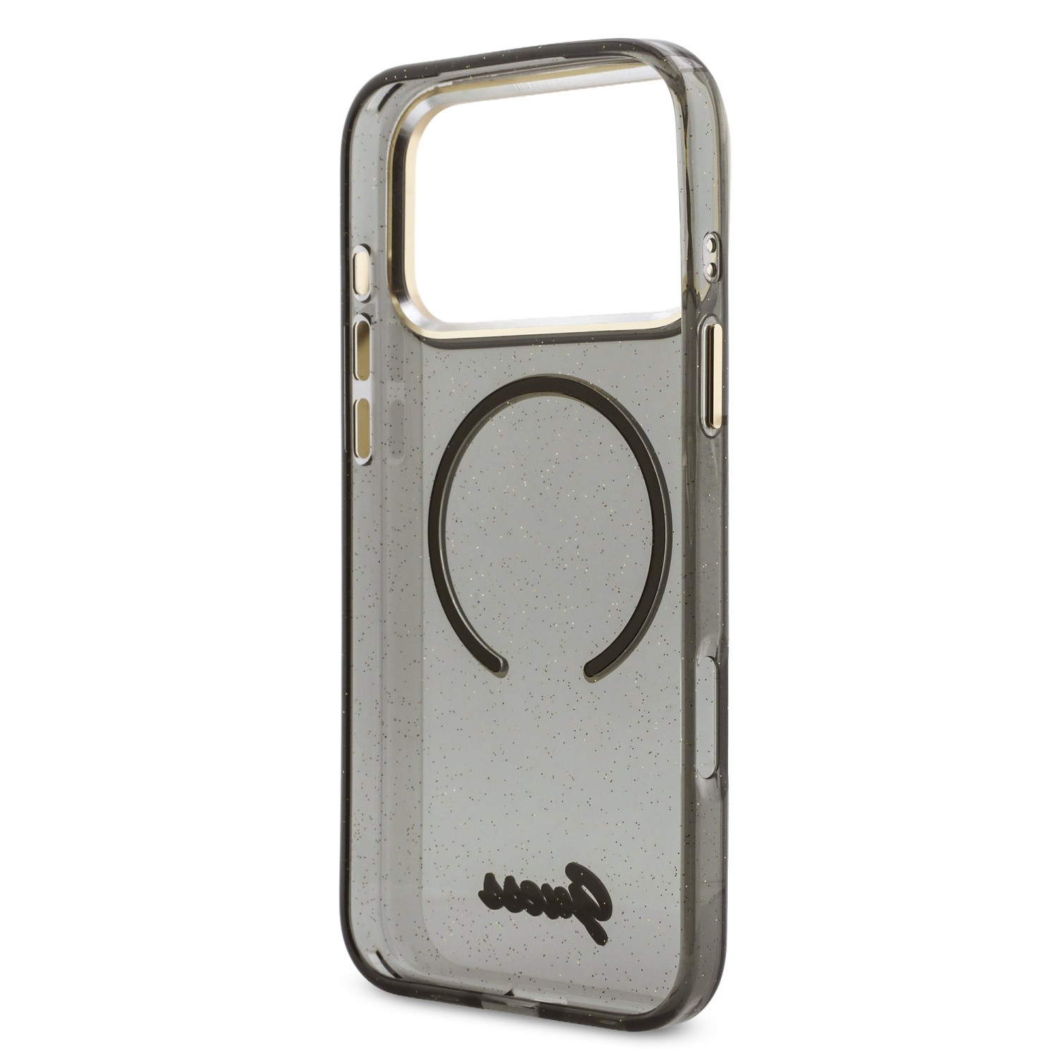 Guess IML Glitter Script Strap MagSafe Zadní Kryt pro iPhone 17 Pro Max Black