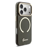 Guess IML Glitter Script Strap MagSafe Zadní Kryt pro iPhone 17 Pro Black