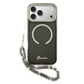 Zadní kryt Guess IML Glitter Script Strap MagSafe pro Apple iPhone 17, černá
