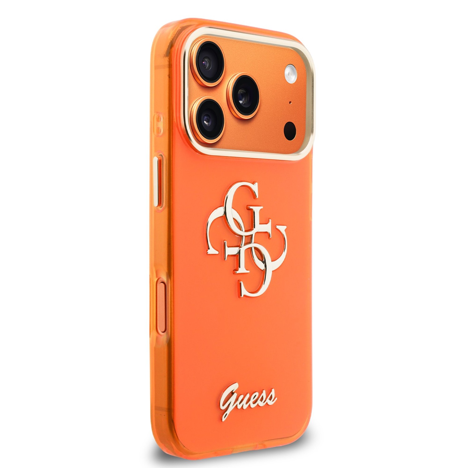 Guess IML 4G Script Metal Logo Zadní Kryt pro iPhone 17 Pro Max Orange