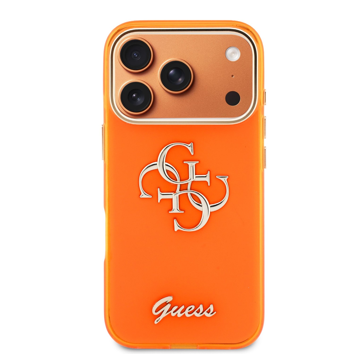 Guess IML 4G Script Metal Logo Zadní Kryt pro iPhone 17 Pro Orange