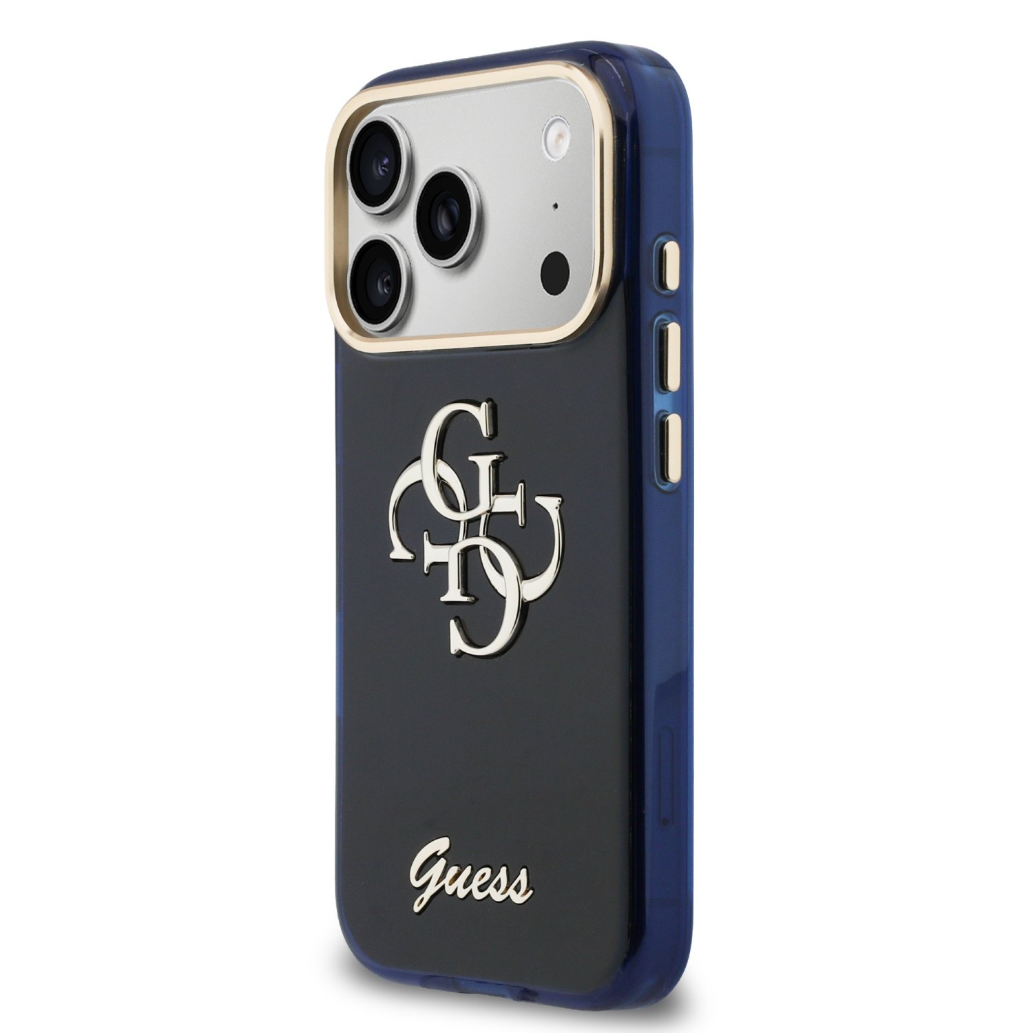 Guess IML 4G Script Metal Logo Zadní Kryt pro iPhone 17 Pro Max Blue