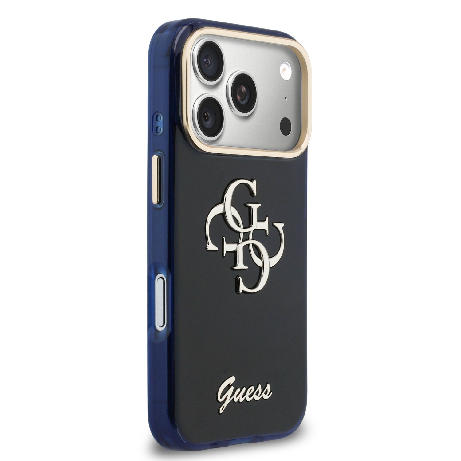 Guess IML 4G Script Metal Logo Zadní Kryt pro iPhone 17 Pro Max Blue
