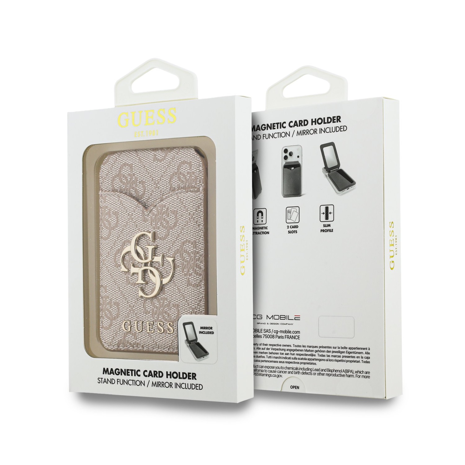 Guess PU 4G Mirror MagSafe Cardslot Peněženka se Stojanem Pink