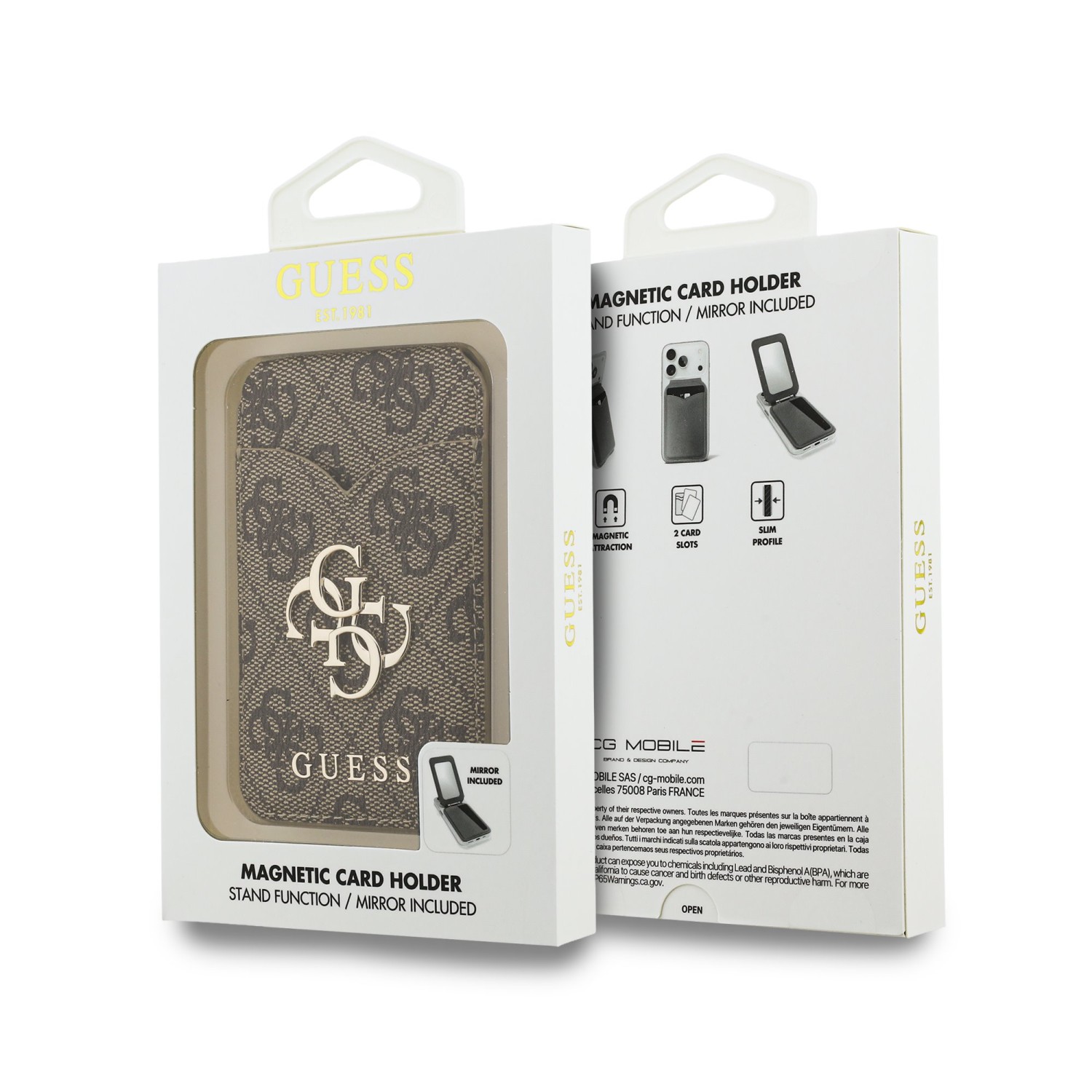 Guess PU 4G Mirror MagSafe Cardslot Peněženka se Stojanem Brown