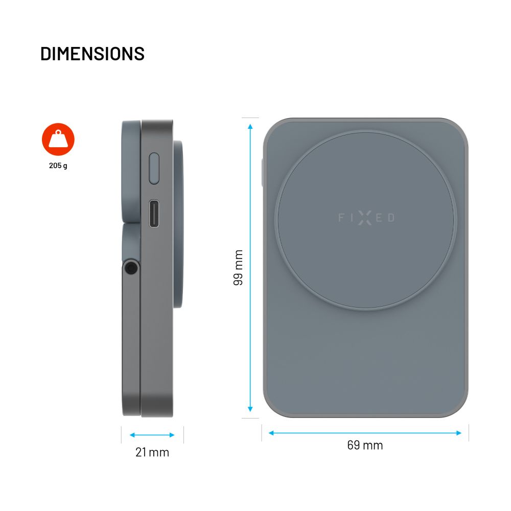 Powerbanka se stojánkem FIXED MagZen 5 Stand s integrovanou Apple Watch nabíječkou a podporou MagSafe, 5 000 mAh, šedá