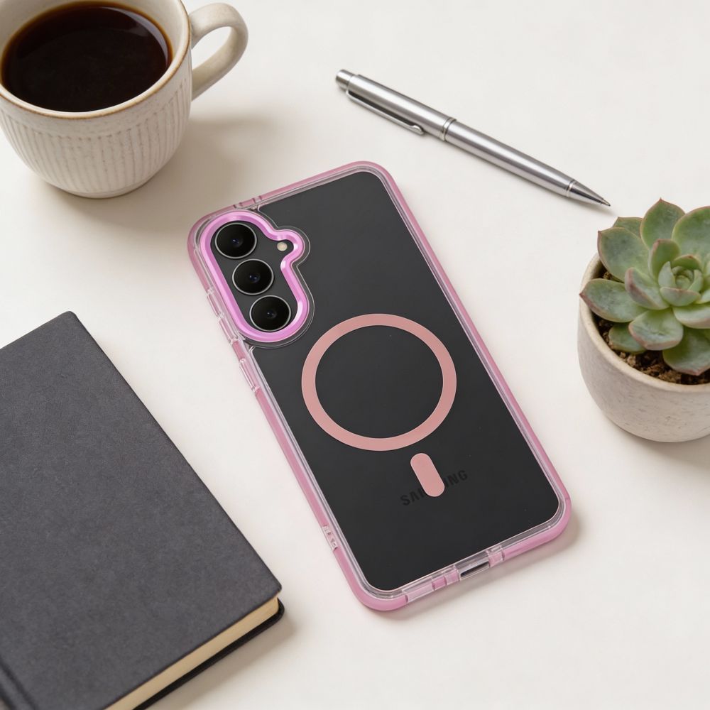 Case FRAME CLEAR HYBRID MAG COVER compatible with MagSafe for SAMSUNG S26 powder pink