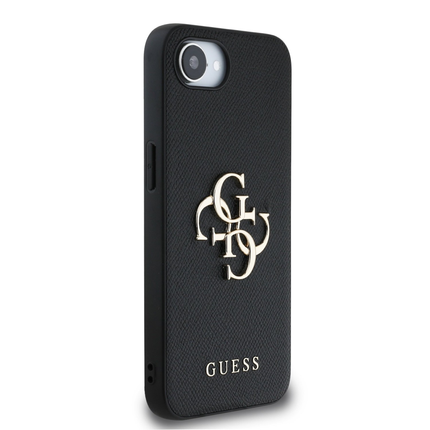 Guess PU Grained 4G Metal Logo Zadní Kryt pro iPhone 16e Black