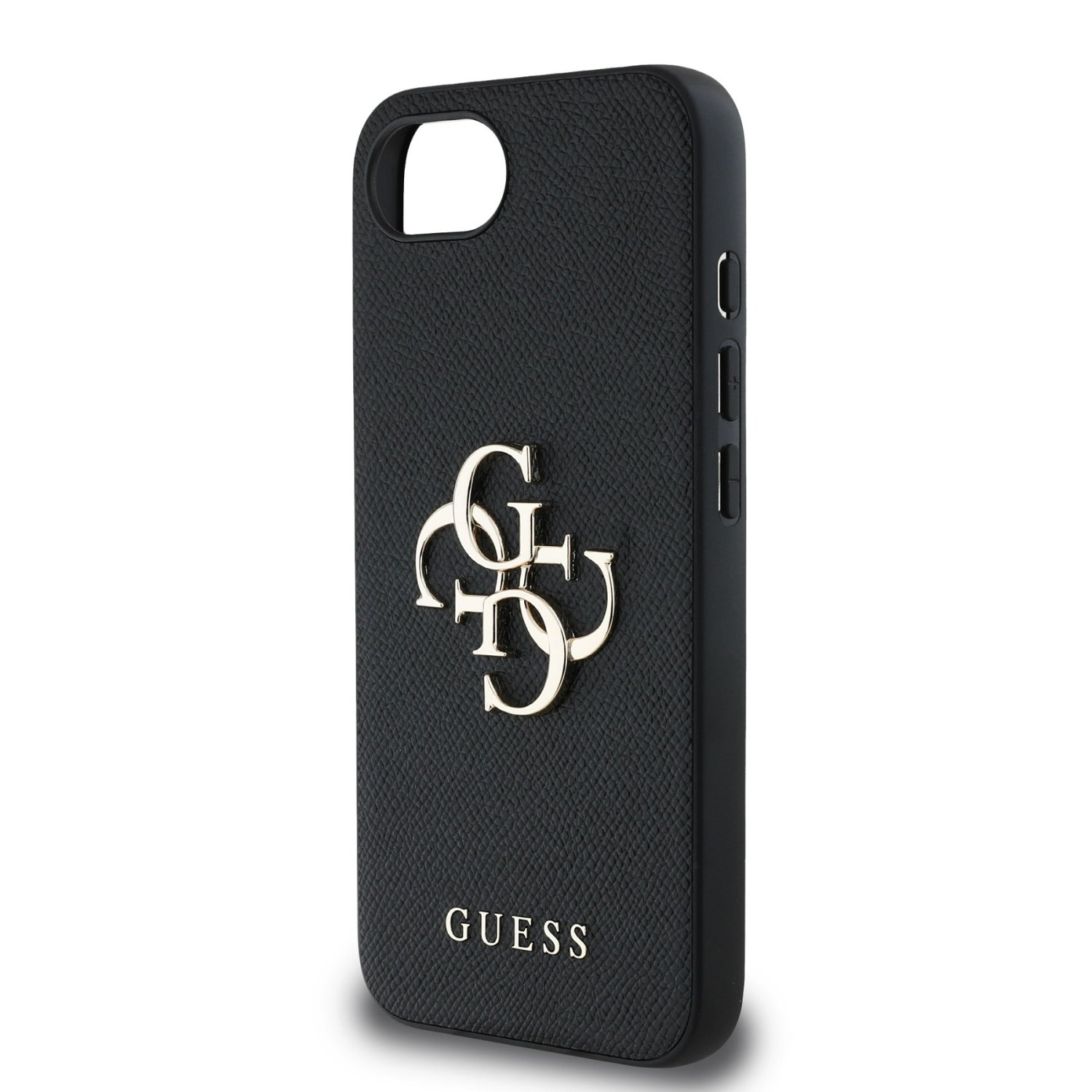 Guess PU Grained 4G Metal Logo Zadní Kryt pro iPhone 16e Black