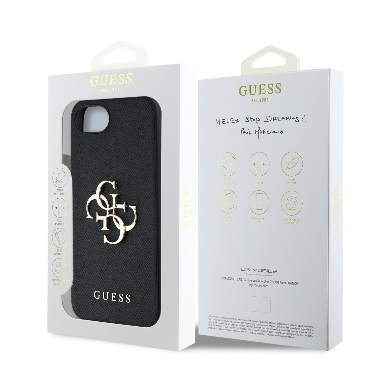 Guess PU Grained 4G Metal Logo Zadní Kryt pro iPhone 16e Black