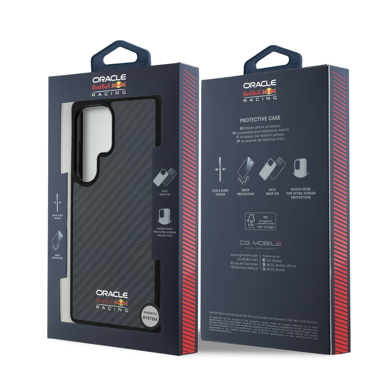 Red Bull Carbon Shiny Logo MagSafe Zadní Kryt pro Samsung Galaxy S25 Ultra Black