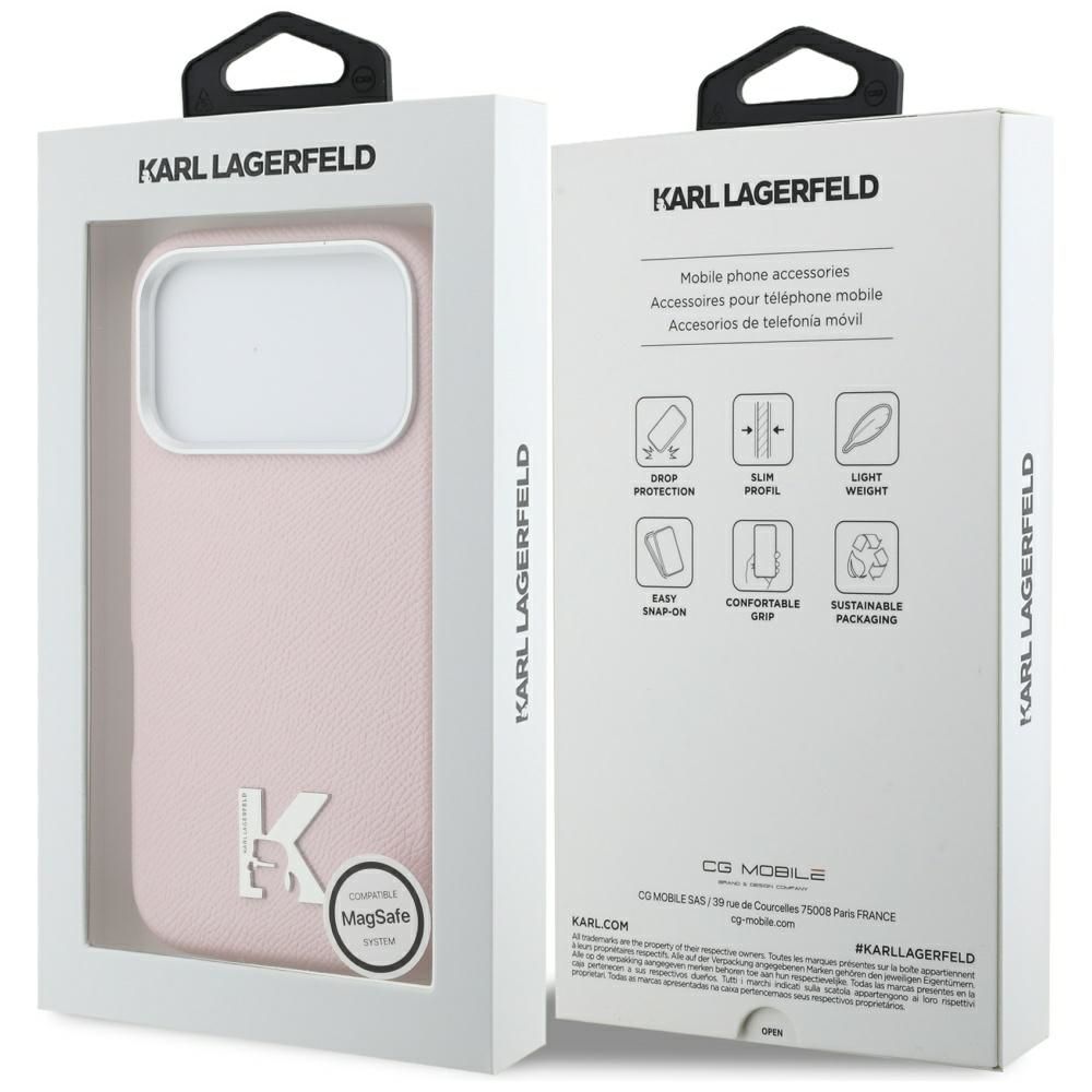 KARL LAGERFELD case for IPHONE 17 Pro Max compatible with MagSafe KLHMP17X5PGFKHGP (PU FW W/ KHead Logo) pink