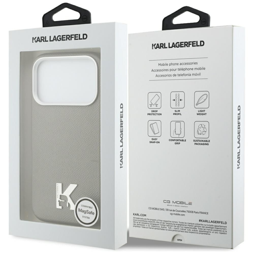 KARL LAGERFELD case for IPHONE 17 Pro compatible with MagSafe KLHMP17L5PGFKHGG (PU FW W/ KHead Logo) gray